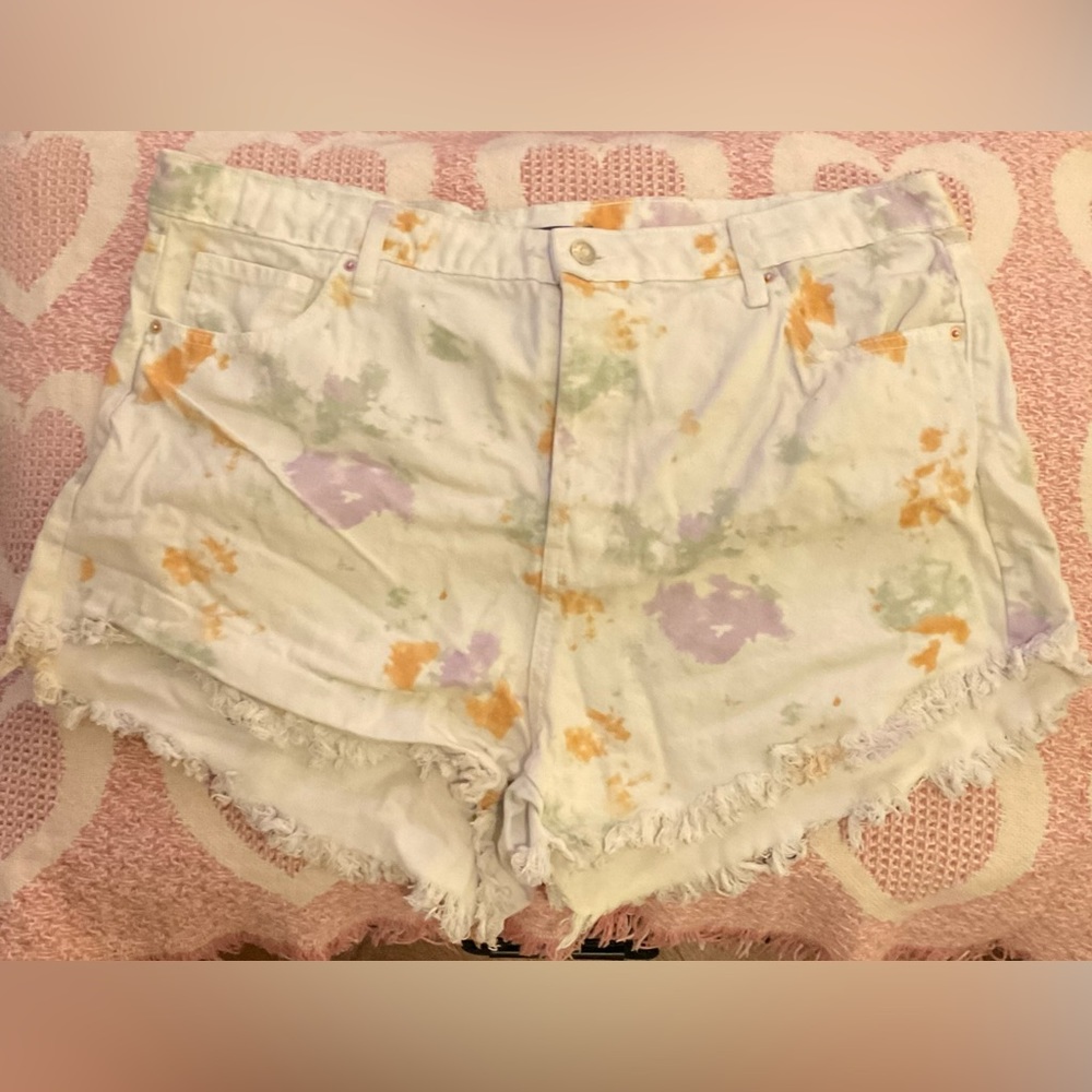 High Waist tie dye denim shorts